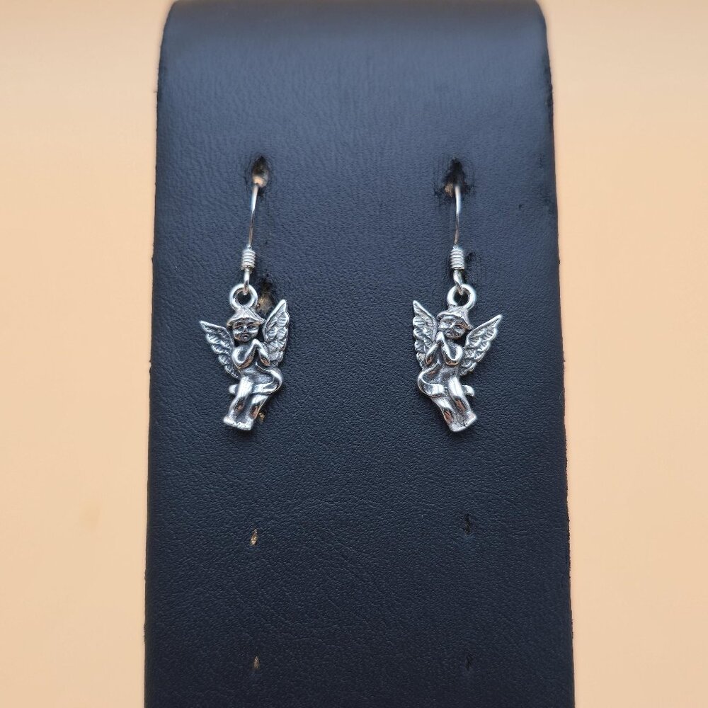 Sterling Silver Cherub Religious Dangle Earrings A5172